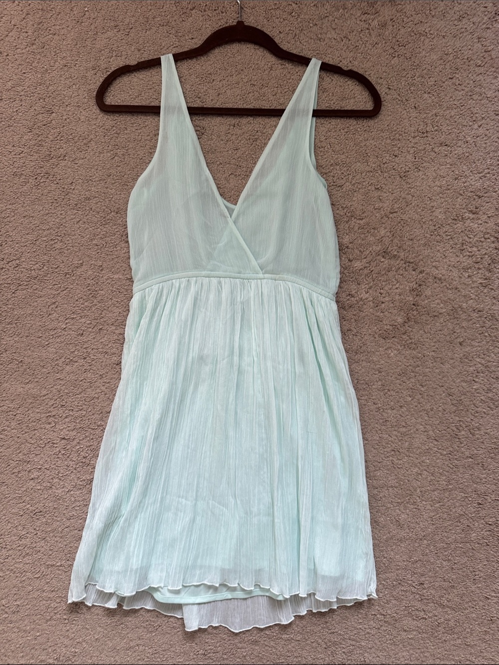 Zara Mint Green V-Neck Pleated Mini Dress